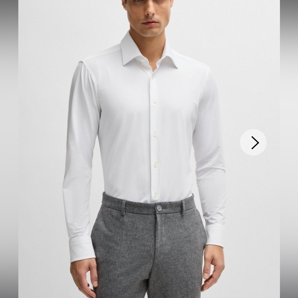 NWT Hugo Boss Regular-Fit Shirt Structured Performance-Stretch Fabric White 41 L